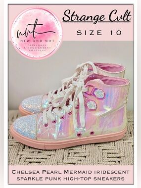 ✨YRU x Strange Cvlt Chelsea Pearl Mermaid Iridescent High Top Sneakers WMN’s 10